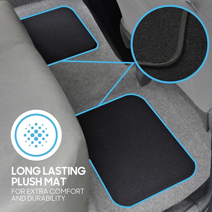 BDK MT-100-BK Classic Carpet Floor Mats for Car & Auto - Universal Fit -Front & Rear with Heelpad (Black)