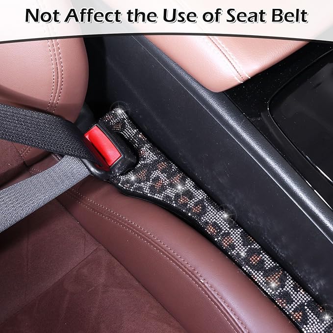 Briwill Bling Leopard Car Seat Gap Filler, Set of 2 Handmade Crystal Rhinestone Diamond Bling Cheetah Car Gap Filler Fit for Car Truck SUV Cheetah Print Car Accessories(Leopard)