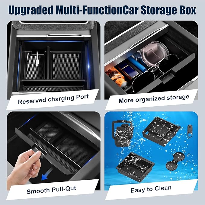 10PCS All-weather Center Console Organizer & Screen Protector Kit for Tesla Model 3 Highland 2024-2026,Includes Storage Boxes,Camera Cover,Cup Holder,Charging Pad & Mirror Frame Interior Accessories