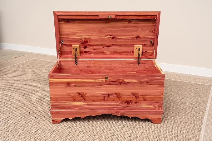 Rustic Red Door Co. Cedar Hope Chest with Waterfall Top, Amish Made Wooden Storage Trunk Box for Bedroom, Blanket, Clothes, Anti-Slam Hinges and Lock, 46", Cedar Wood, Natural Stain