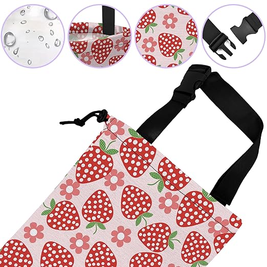 UUCBTAH Car Trash Bag Flowers and Strawberries Car Garbage Bag Waterproof Car Trash Can for Back Seat with Adjustable Straps and Drawstring, Foldable Car Trash Bin for Car Accessories
