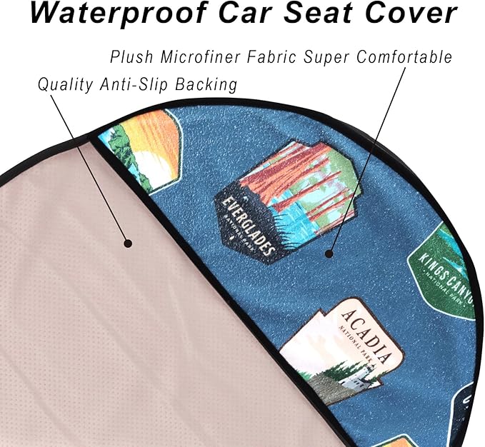 LoyaGour Car Seat Cover Protector Front Seats,for Gym Workout,Running,Swimming,Beach and Hiking,Waterproof Sweat Towel Bucket Seat Covers for Trucks SUV Jeep (National Parks, 1Pcs)