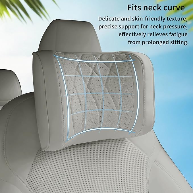 Dapucarin Car Headrest Pillow U-Shaped, Memory Foam Head Neck Support Cushion for Driving, Leather Head Rest Travel Pillows for Sleeping, Breathable Removable Cover, Gray, 2 Pack