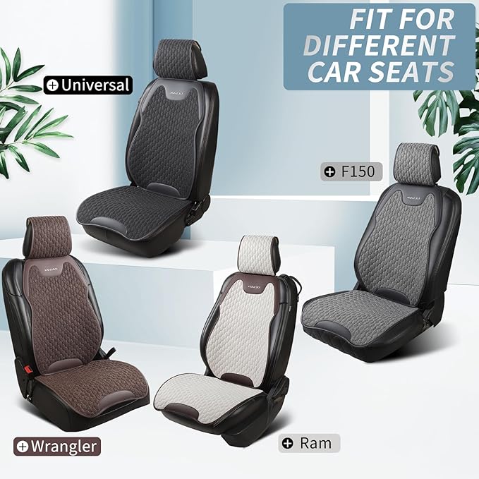 Gripure Breathable Linen Car Seat Cover Protector for Front Seats – Durable, Non-Slip, Airbag Compatible, Universal Fit for Sedans, SUVs, Pickups (2pcs, Gray)