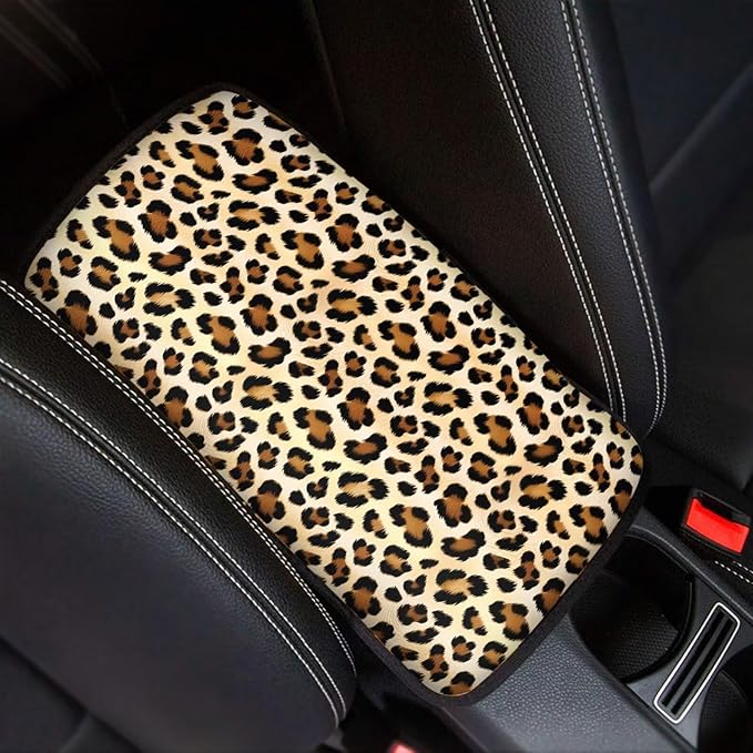 Horeset Leopard Print Auto Center Console Arm Rest Pad Universal Fit Car Armrest Cover Cushion Fit Most Vehicle