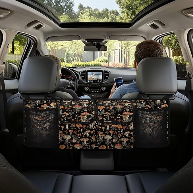 Mushroom Car Trunk Organizer with 4 Pockets Hanging Car Backseat Storage Bag Multipurpose Car Interior Accessories for SUV Pickup Truck Van