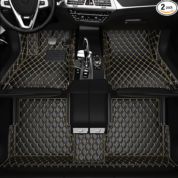 All-Weather car Floor MATS-Suitable for 99% of car Models,Leather car mat, offering Personalized Embroidery and Multiple Color Options,Provide Protection for car Rug (Black Yellow)