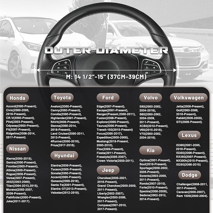 SEG Direct Steering Wheel Cover for Car, Standard Size 14.5-15 inch, Auto Interior Accessories, Black and Dark Brown