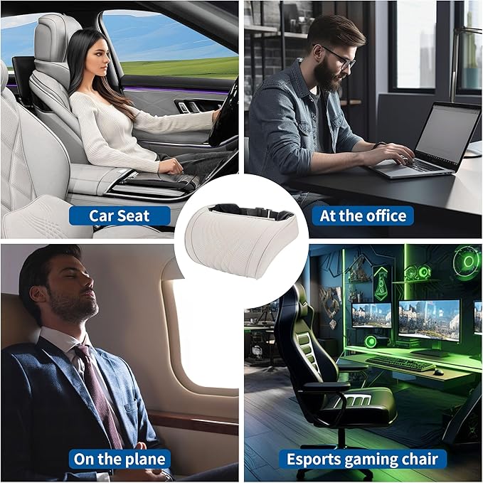 Dapucarin Car Headrest Memory Foam Neck Pillow for Driving with Leather Cover Soft Comfortable Seat Head Pillow Cushion for Most Cars SUV Sedan Home Office Off-White (Beige) (2PC)