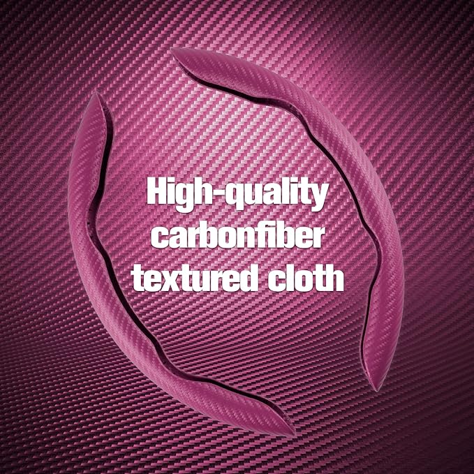 Amiss Carbon Fiber Anti-Skid Steering Wheel Cover, Universal 99% Car Wheel Cover Protector, Pink