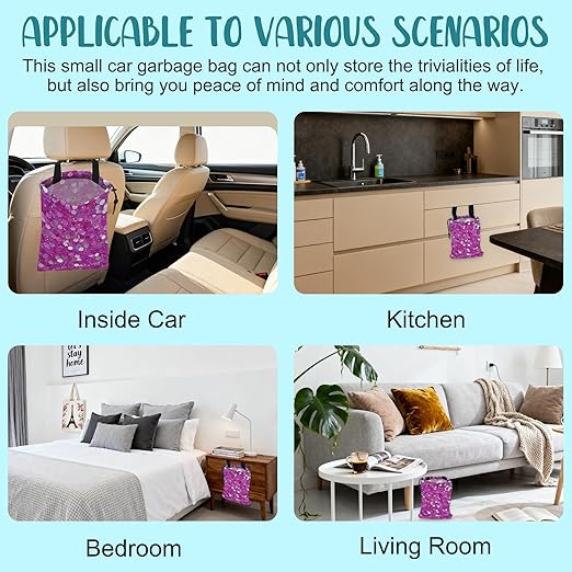 KXWQTRDD Car Garbage Bag Pink and Purple Hexagonal Hanging Canvas Car Trash Bag Drawstring Car Back Seat Organizer for Car Back Front Seat Console with Adjustable Buckle