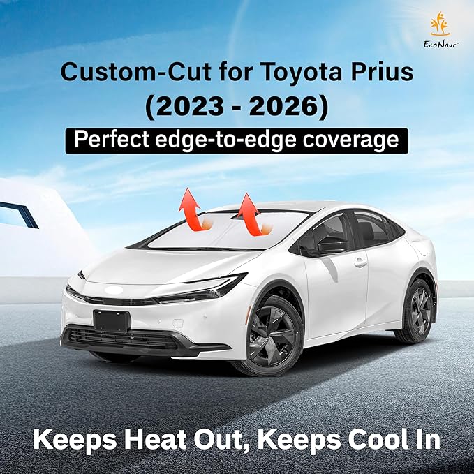 EcoNour Windshield Sun Shade Compatible for Toyota Prius C 2023–2026 | Custom Fit Hatchback Front Window Sunshade | Foldable Heat & UV Reflective Sun Visor