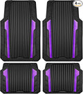CAR PASS Heavy Duty Rubber Car Mats Metallic,Aluminum Film All Weather Floor Mats Waterproof Universal Trim to Fit SUVs Sedans Vans 4 Piece Anodized Deep Dish Two-Tone Sporty Black Purple Chrome