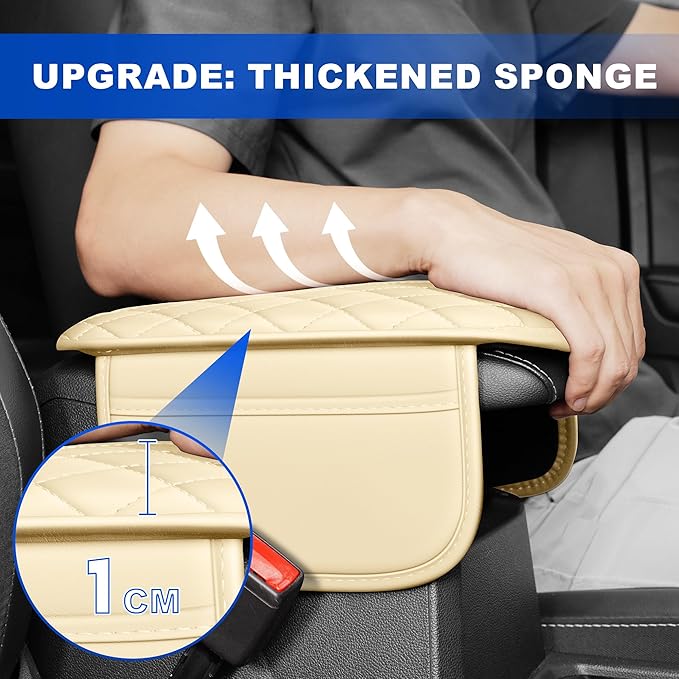 Center Console Cover for Terrain: Armrest Cover for Car with 2 Storage Bags - Scratch & Wear Resistant & Waterproof Leather Console Cover,Anti-Scratch Auto Armrest Pad Accessory （Grey