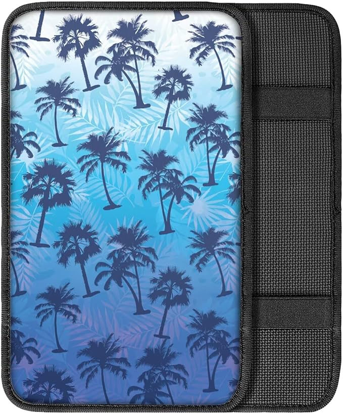 Palm Tree Car Armrest Cover Protector Dustproof Auto Center Console Cover Pad Soft Comfy Cars Armrest Seat Box Covers Cushion Palm Tree Car Accessories Decoration