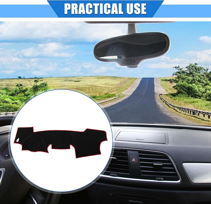 Car Dashboard Cover Compatible for Toyota RAV4 2001-2012, Protective Polyester Black Red Center Console Interior Trim Dash Cover Mat Pad