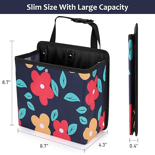 Accmor Car Trash Can with Pocket, Collapsible Vehicle Garbage Bin with 60 Pcs Trash Bags, Automotive Dustbin Seatback Hanging Litter Waste Basket Storage Container Organizer for SUV Vans Truck Sedan