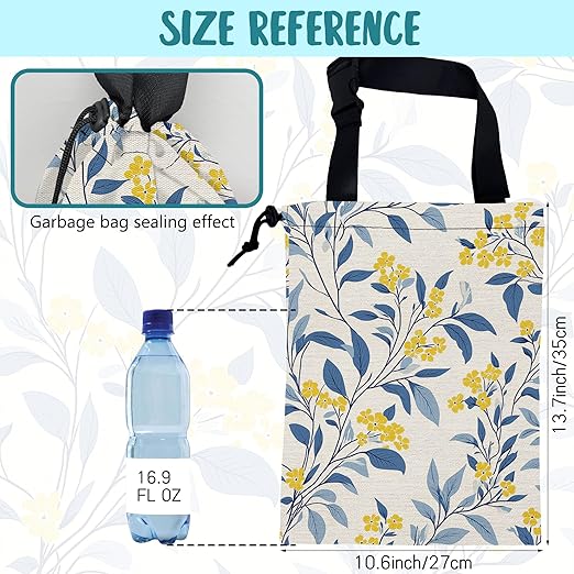 KXWQTRDD Car Trash Bag Fall Yellow Berries and Leaves Leak-Proof Car Garbage Bag with Drawstring Foldable Canvas Trash Bin with Adjustable Buckle for Car Accessories, Travelling, Camping