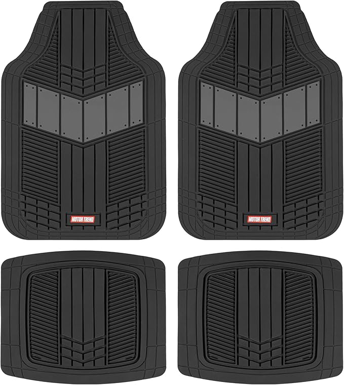 Motor Trend DualFlex™ Rubber Car Floor Mats All Weather Waterproof 4-Piece Sporty Two-Tone Design Car Mats Full Set - Universal Trim-to-Fit Floor Mats for Car, SUV, & Trucks - Car Carpet Protector