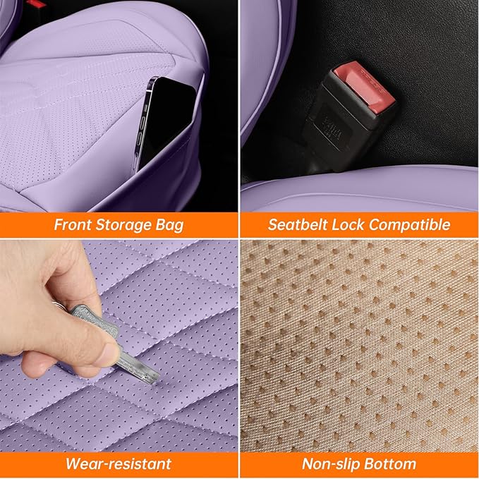 GEZHOUBA Purple Car Seat Covers Front Seats, Luxury Leather Purple Seat Covers with Lumbar Support, Waterproof Car Front Seat Protector Universal Fit for Most Cars Trucks Pick-ups SUVs