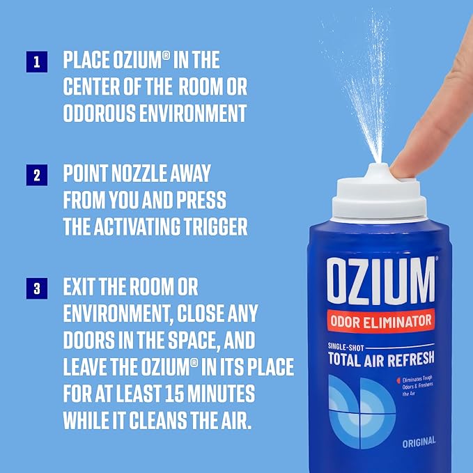 OZIUM Air Freshener Odor Eliminator, 2oz Single Shot Total Air Refresh & Car Air Freshener – Carbon Black – 4 Pack