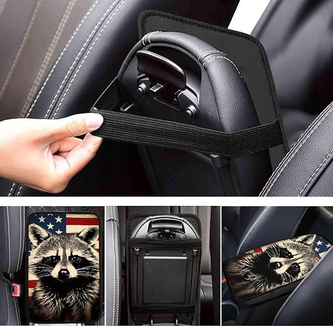Car Center Console Pad, Universal Waterproof Car Armrest Seat Box Cover, Car Interior Accessories for Most Vehicle SUV Truck Vintage American Flag Red Panda Car Armrest Pad