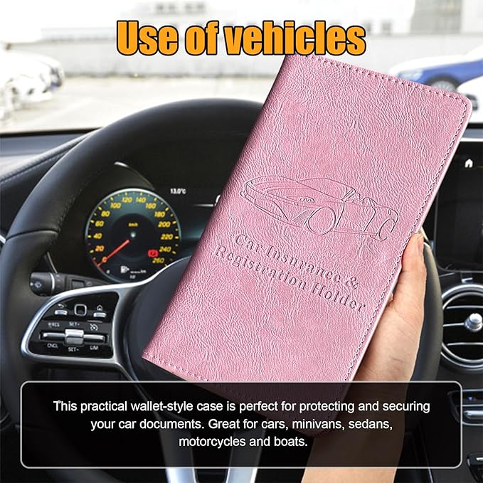 Kewucn Car Registration and Insurance Holder, Leather Auto Glove Box Organizer with Magnetic Shut, Vehicle Compartment Accessories Case for Cards, Driver License & Essential Documents