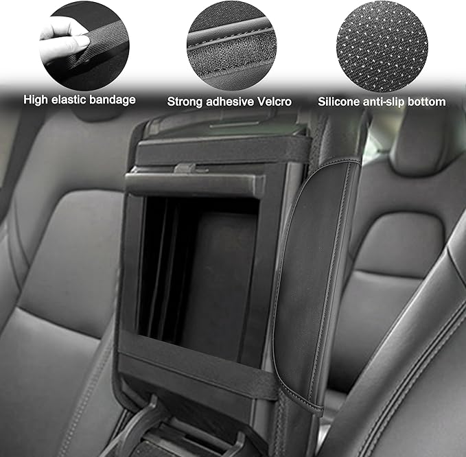 SENSHINE 1.2in Thickness Center Console Cover for Honda CRV Accessories 2023 2024 2025 2026 Middle Console Cover Leather Armrest Box Lid Protector Cushion Pad with Pockets Interior (Black Stitch)