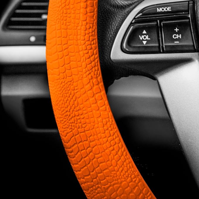 FH Group FH3001ORANGE Universal Fit Silicone Snake Pattern with Massaging Grip Orange Steering Wheel Cover fits most Cars, SUVs, Trucks, and Vans