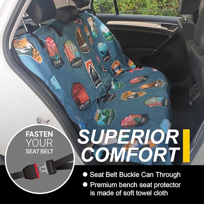 LoyaGour Back Seat Cover for Car Trucks Van SUV,Waterproof Rear Bench Towel Seat Covers for Dogs and Kids,Automotive Backseat Protector (National Parks)