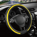 Road Comforts Leather Steering Wheel Cover – Black & Yellow, Universal Fit 14.5-15 Inch, Microfiber Leather, Anti-Slip & Breathable Design for Men and Women