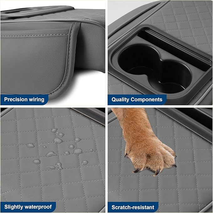 Car Center Console Cover Fit for Volkswagen Jetta Faux Leather Auto Armrest Box Cover with Cup Holder & Phone Holder Waterproof Leather Armrest Protector Cushion(Grey)