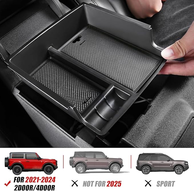 Mabett Center Console Organizer Compatible with Ford Bronco 2021 2022 2023 2024, Armrest Storage Box fit Bronco Accessories 2/4-Door, Insert Upper Tray Black(Not Fits 2025 Verison)