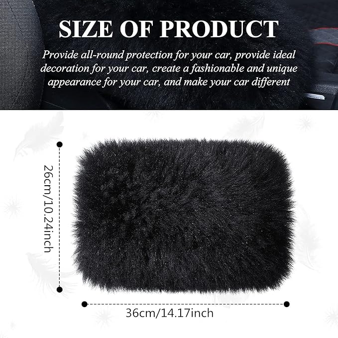 Frienda Furry Armrest Cover Auto Center Console Cover Car Soft Console Pad, Real Sheepskin Wool Soft Fluffy Auto Center Armrest Pad for Most Car Decoration Protector(Black)