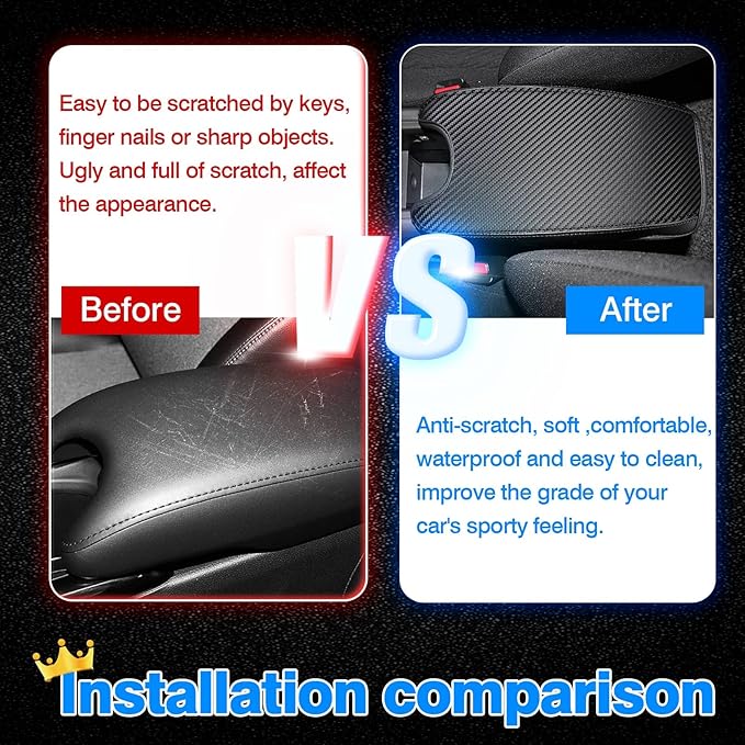 Autorder Center Console Cover for 2016-2020 2021 2022 Honda HR-V HRV Accessories Carbon Fiber Armrest Cover Anti-Scratch Middle Console Pad Leather Armrest Protector