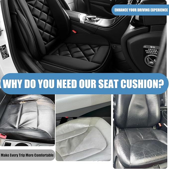 Chezope Car Seat Cushion with Back Support Pillow, Car Seat Cushion for Long Driving, Breathable Car Seat Protector, 1.2'' Thick Memory Foam Design for Pain Relief, Seat Pad for Car SUV Truck (Black)