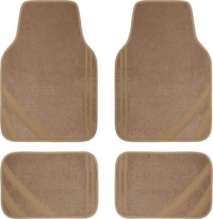 CAR PASS Beige Car Floor Mats, Edge Leather Waterproof Car Mats with Double Stitch Line and Anti-Slip Backing Design, Fit 95% Automotive,SUVS,Sedan,Vans (Pure Beige)