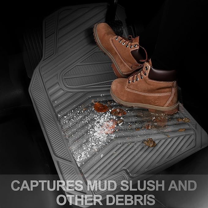 CAR PASS Rubber Car Mats, Waterproof Car Floor Mats All Weather,Car Mat Full Set 3 Piece, Grey Automotive Floor Mat Trim to Fit for Cars Sedan SUVs Trucks, Anti-Slip Easy Clean, All Gray