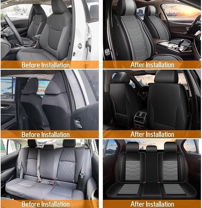 DISUTOGO Seat Covers Fit for Xterra 2000-2015 Seat Covers Full Set Car Seat Covers Faux Leather Breathable Waterproof Car Seat Protector (5 Seats, Black&Grey)