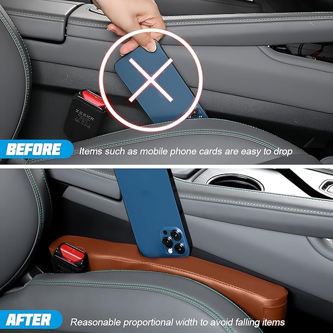 Mandark Car Seat Gap Filler, 2PCS Leather Vehicle Gap Stopper to Fill Between Seat and Console, Automotive Crevice Plug Blocker Accessories from Dropping, Universal for SUV, Sedan, Truck (Orange)