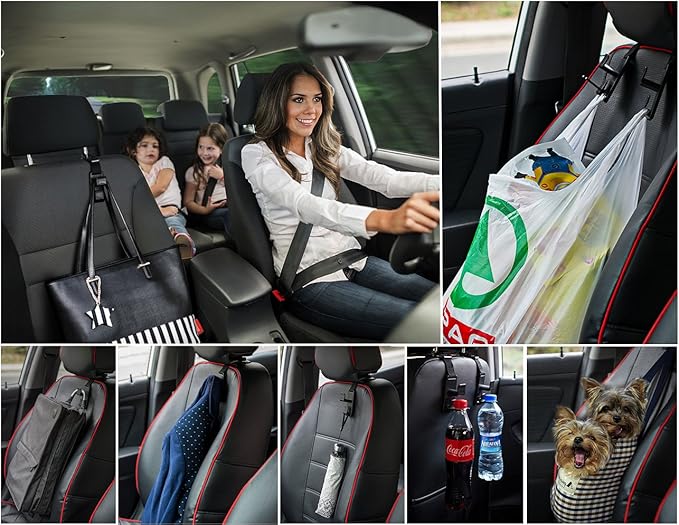 Heroway Adjustable Headrest Hooks for Car, Purse Hanger Headrest Hook Holder for Car Seat Organizer Hook for Purse or Grocery Bags,2 Pack, Black