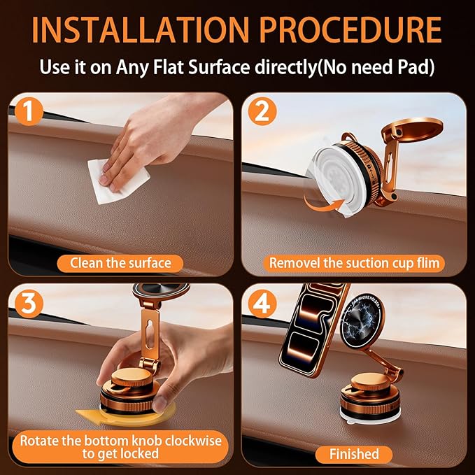 Upgraded Vacuum Magnetic Phone Holder for Car, Nano Gel Suction Cup Phone Mount for MagSafe, 108LBS Strong Suction & 3000GF Magnet, Adjustable Zinc Alloy Arm Car Mount for iPhone 17/16/15Pro Max