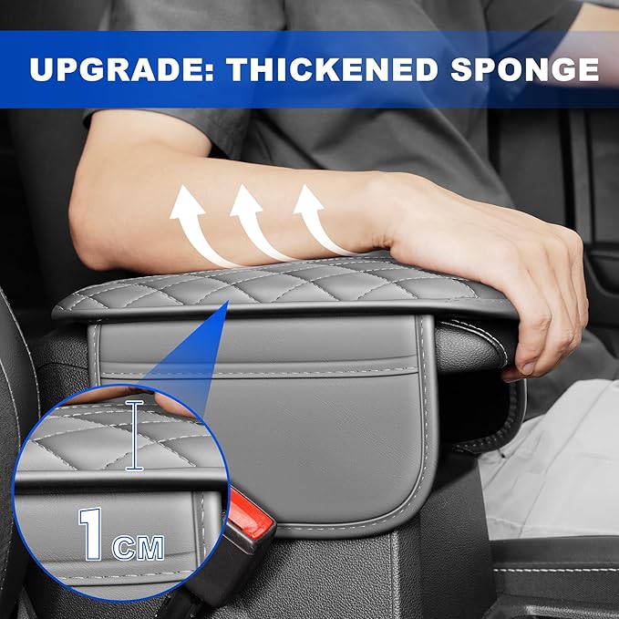 Center Console Cover Compatible with Chevrolet/Chevy Bolt Leather Car Armrest Cover with Storage Pockets.,Anti-Scratch Auto Armrest Pad Accessory （Grey