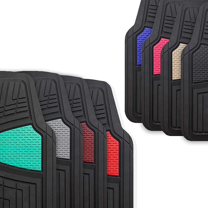 FH Group Automotive Floor Mats - Heavy-Duty Rubber Floor Mats for Cars, Universal Fit Full Set, Climaproof Floor Mats, Trimmable Floor Mats for Most Sedan, SUV, Truck Floor Mats Beige