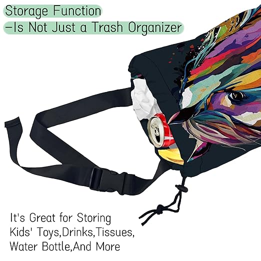 NHNXHWIA Colorful Horse Car Garbage Bag,Pop Art Horse Waterproof Small Car Trash Bag Hanging Back of Seat,Drawstring Hanging Car Trash Bag with Adjustable Buckle for Car Accessories