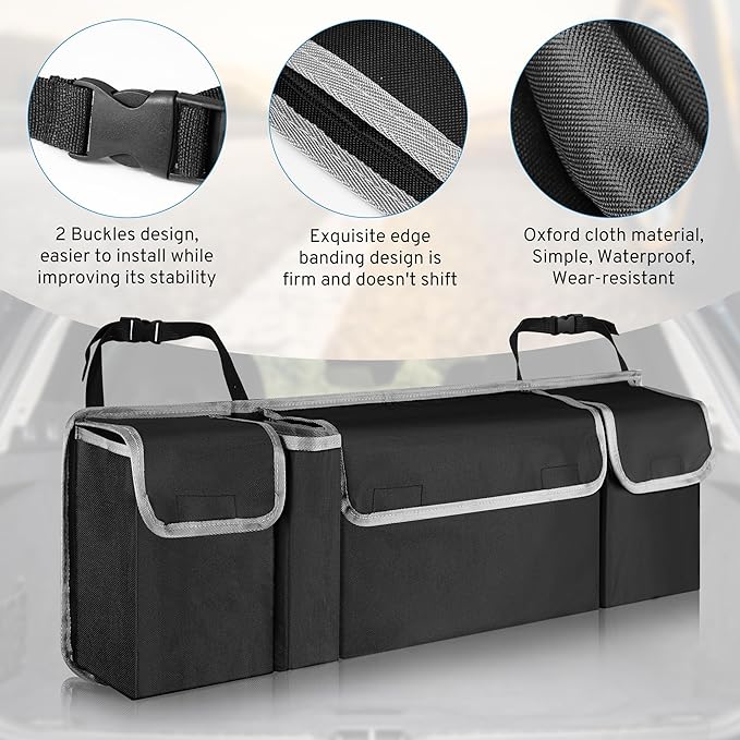 Car Trunk Organizer Storage Bag for Jeep Wrangler JL JK Grand Cherokee/Cherokee Grand Wagoneer/Wagoneer Renegade Compass Trailhawk Limited SUV accessories, Hanging Collapsible Backseat Bag