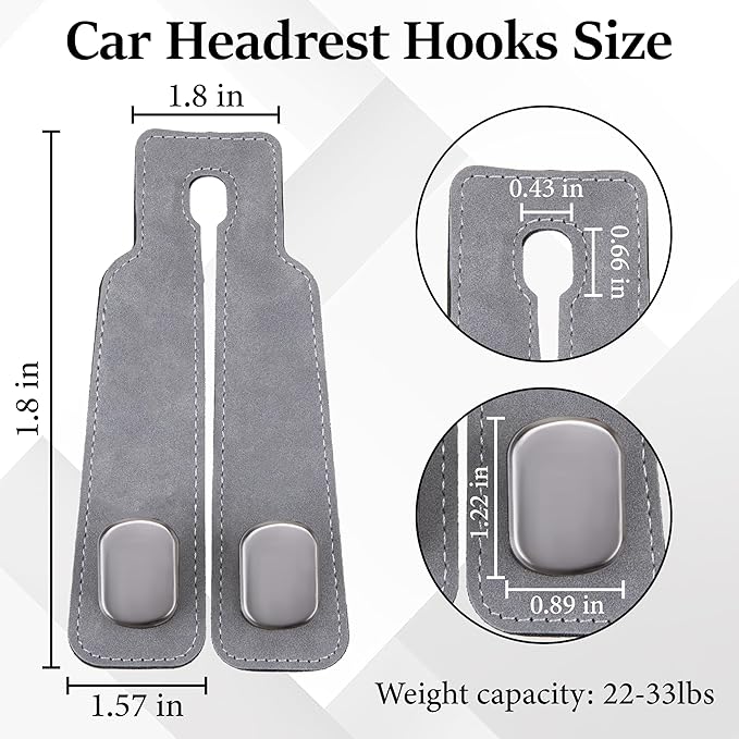 ecocstm Car Seat Headrest Hook, Vehicle Back Seat Headrest Hook, Car Purse Hook Car Seat Hooks for Hanging Grocery Bag, Purse, Car Seat Backrest Organizer, Tote Bag (Gray)