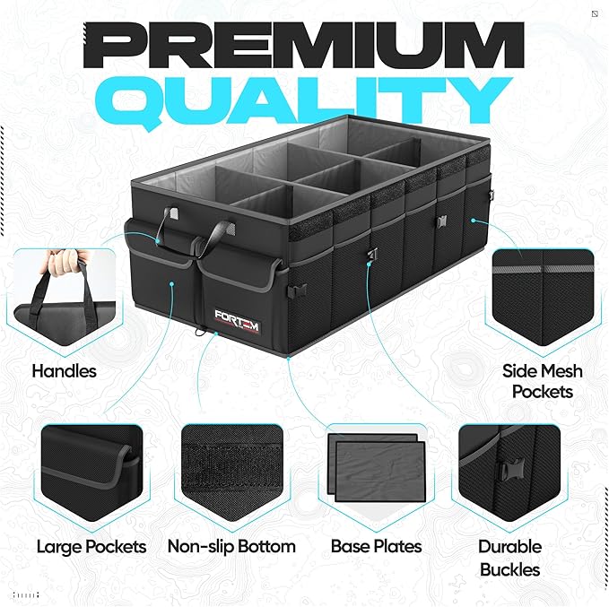 FORTEM Trunk Organizer For SUV Car Trunk Organizer, Foldable Storage, Car Accessories for Women Men, Collapsible Bag, Perfect Christmas Gifts, 600D Oxford, Non Slip Bottom, Straps, Soft Cover (85L)