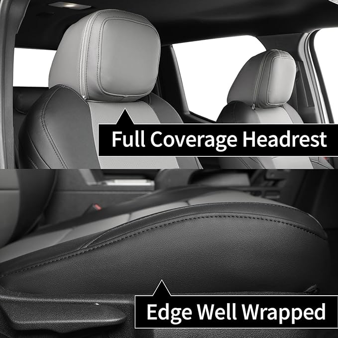 coverdream Front Tacoma Seat Covers Custom Fit for 2024-2026 Toyota Tacoma SR,SR5,TRD Sport,TRD Off-Road,Limited Truck,Fully Covered Waterproof Leather Car Seat Protector (Front Row Only,Black/Gray)