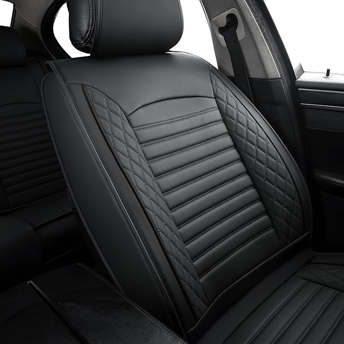 Vankerful Leather Seat Covers for Cars,Car Seat Covers Front Seats Only,Automotive Seat Covers for Trucks,SUV,Leatherette,Universal Fit,Vehicles Seats Cushions(Front Pair,Black)